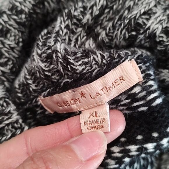 Gibson Latimer XL knit turtleneck fringe black white sweater stripe oversized - Picture 2 of 4